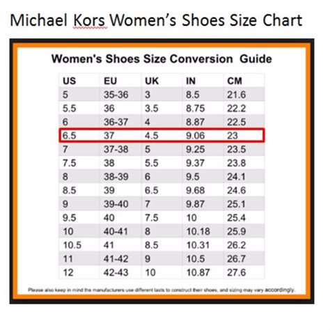 michael kors women's shoe size chart|More.